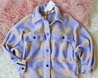 New Cozy Lilac Mountain Plaid Button Up Shirt Jacket  ~ Women's Size Small Medium Large