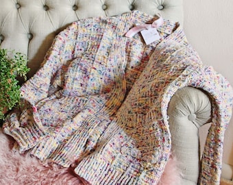 New Confetti Yarn Knit Gingham Vintage Inspired Sweater Cardigan Top Spring Summer ~ Women's Small Medium Large X-Large