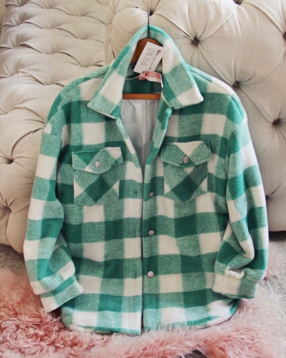 New Cozy Mint Plaid Vintage Inspired Menswear Shirt Jacket Shacket Women s Size Small Medium Large Etsy Canada