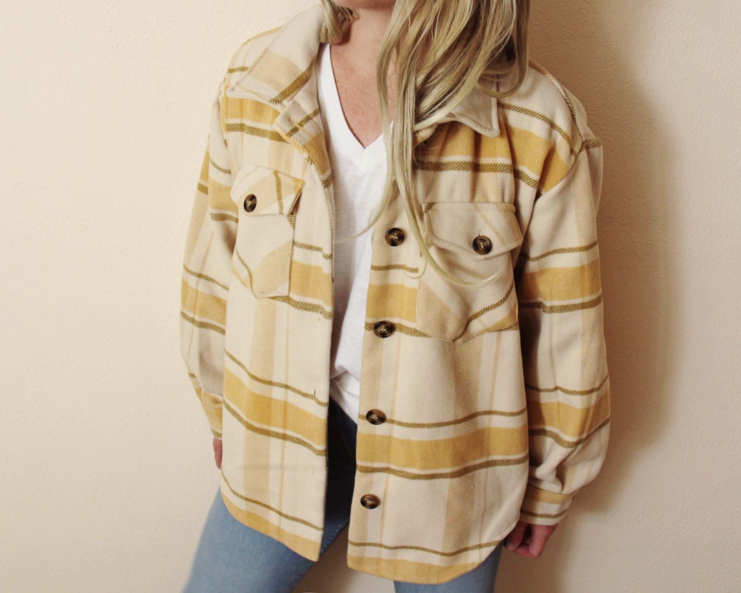 New Plaid Blanket Shirt Jacket Saffron & Cream Menswear Factory