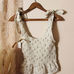 Romantic Floral Smocked Tie Fall Blouse Top Shirt Organic ~ Women's Small to Large