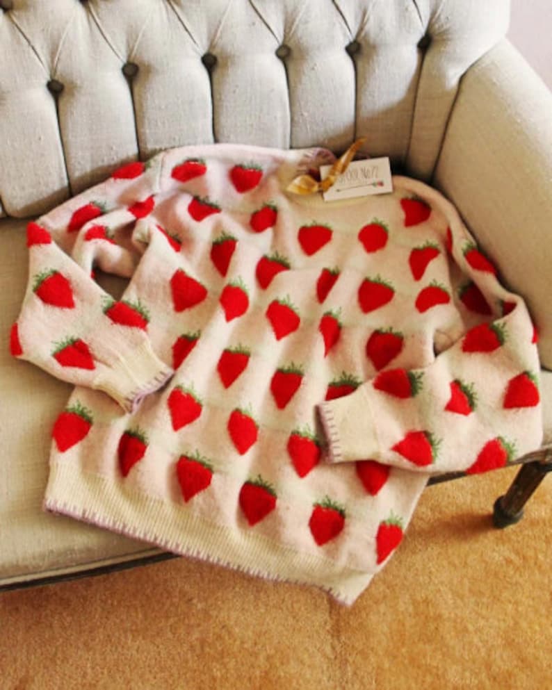 New Strawberry Cozy Knit Hygge Soft & Cuddly Knit Retro Sweater Jumper Top Women's Small to Large image 1