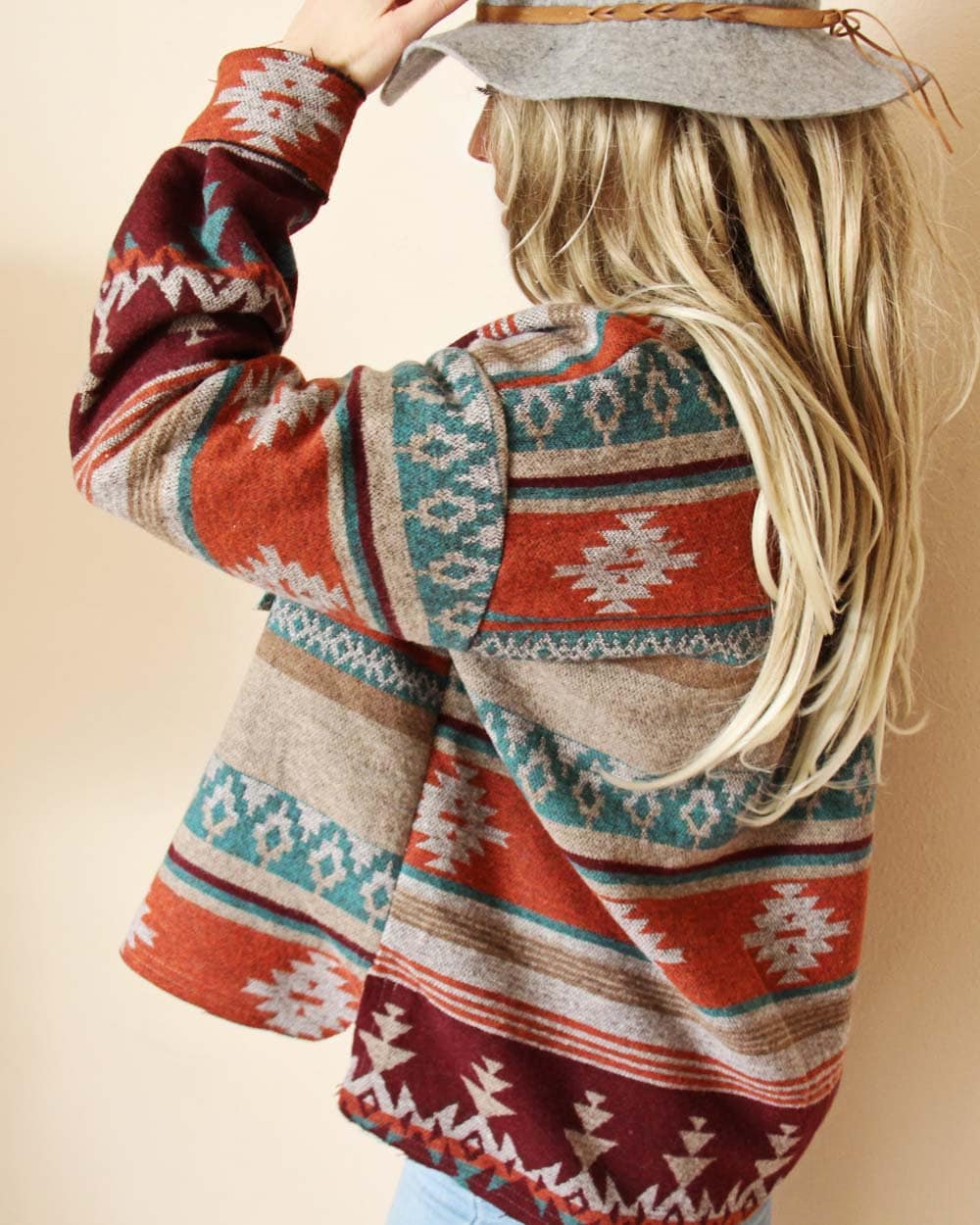 Bozeman Native Cactus Bloom Boho Knit Vintage Inspired Shirt Jacket Coat ~ Women's Size Small Medium Large & X-Large