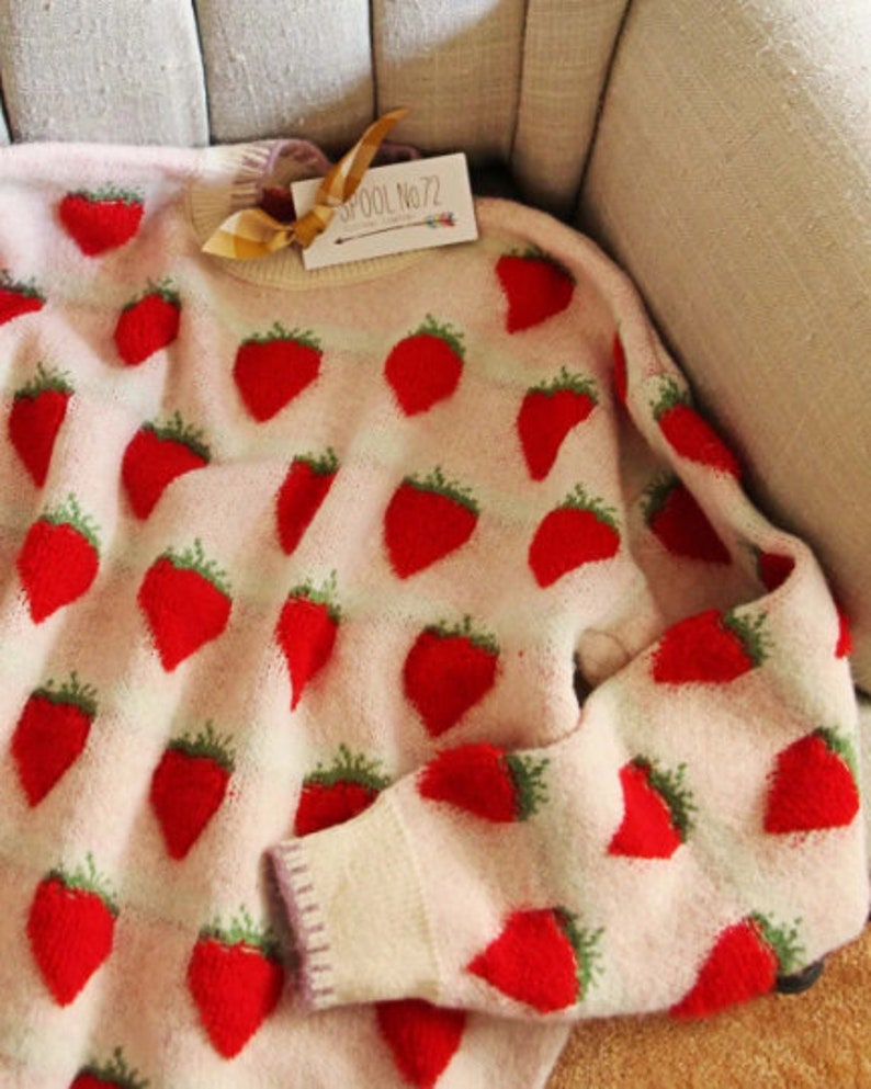 New Strawberry Cozy Knit Hygge Soft & Cuddly Knit Retro Sweater Jumper Top Women's Small to Large image 2