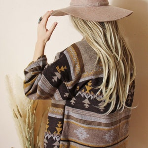 Bozeman Native Aztec Wheat Fields Boho Knit Vintage Inspired Shirt Jacket Coat ~ Women&#39;s Size Small Medium Large & XL