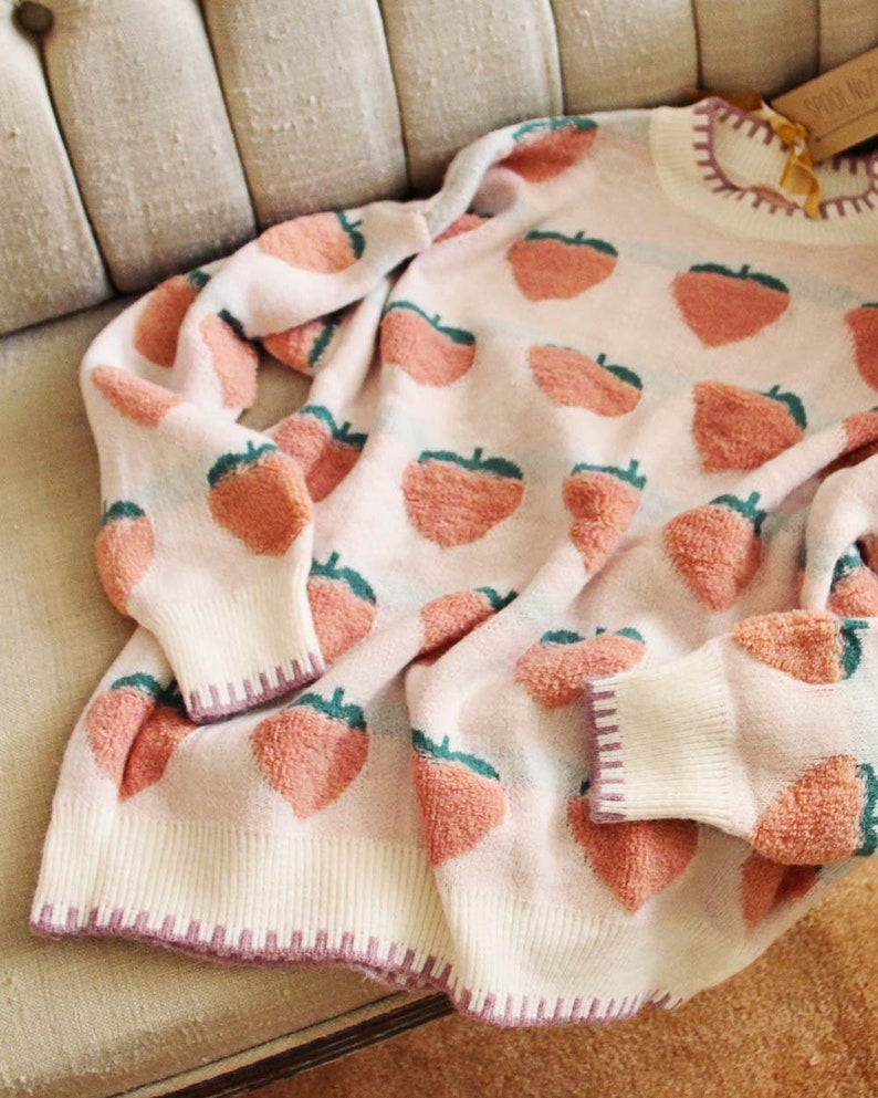 New Soft & Sweet Strawberry Cozy Knit Cuddly Retro Vintage Inspired Sweater Top Jumper Women's Small to Large or Unisex image 3