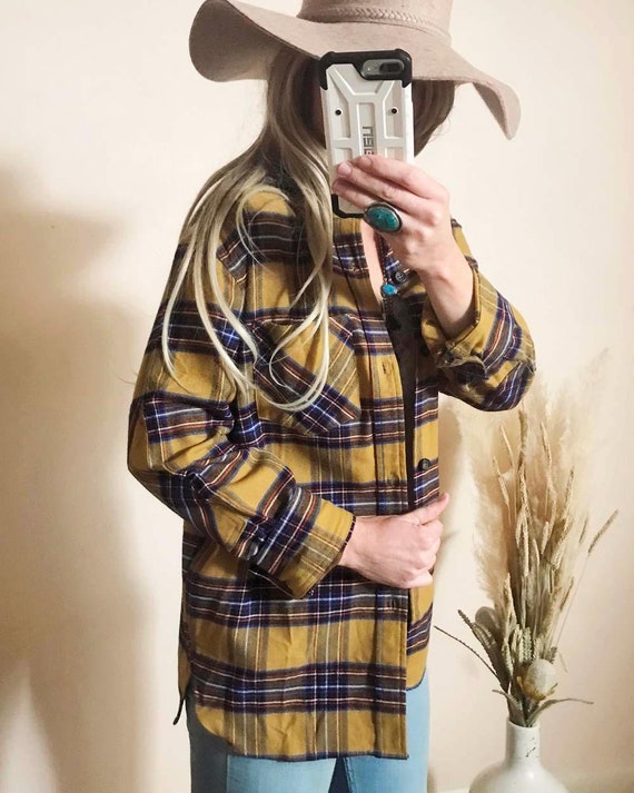 Vintage Inspired Plaid Flannel Shirt With Elbow Patches - Etsy
