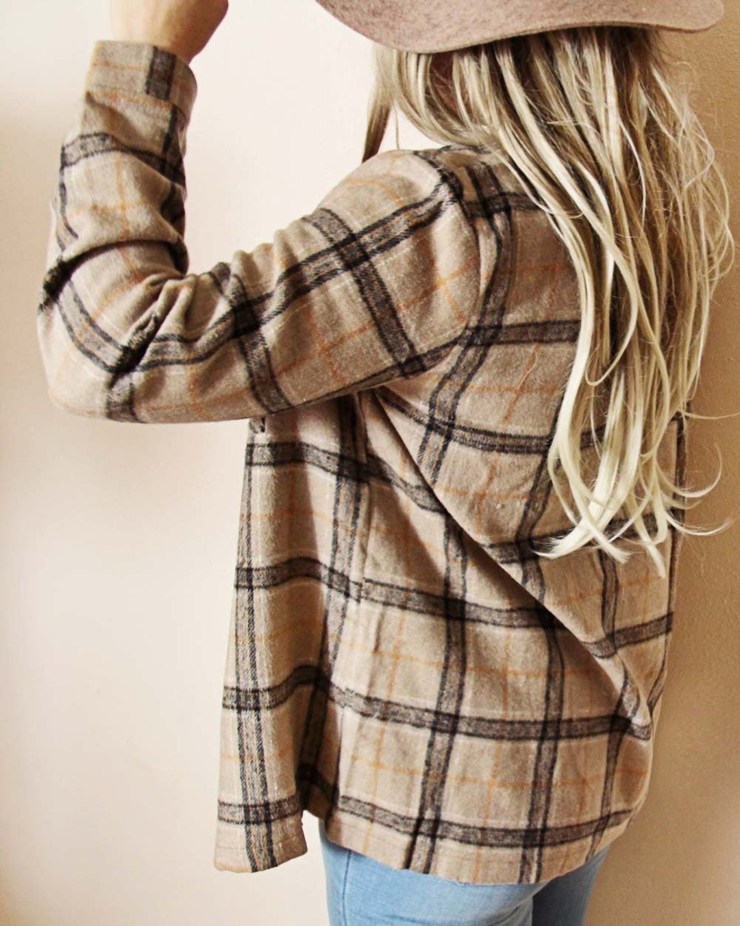 Plaid Flannel Shacket with Rhinestones main image 1