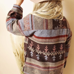 Bozeman Native Aztec Montana Sky Boho Knit Vintage Inspired Shirt Jacket Coat ~ Women's Size Small Medium and Large