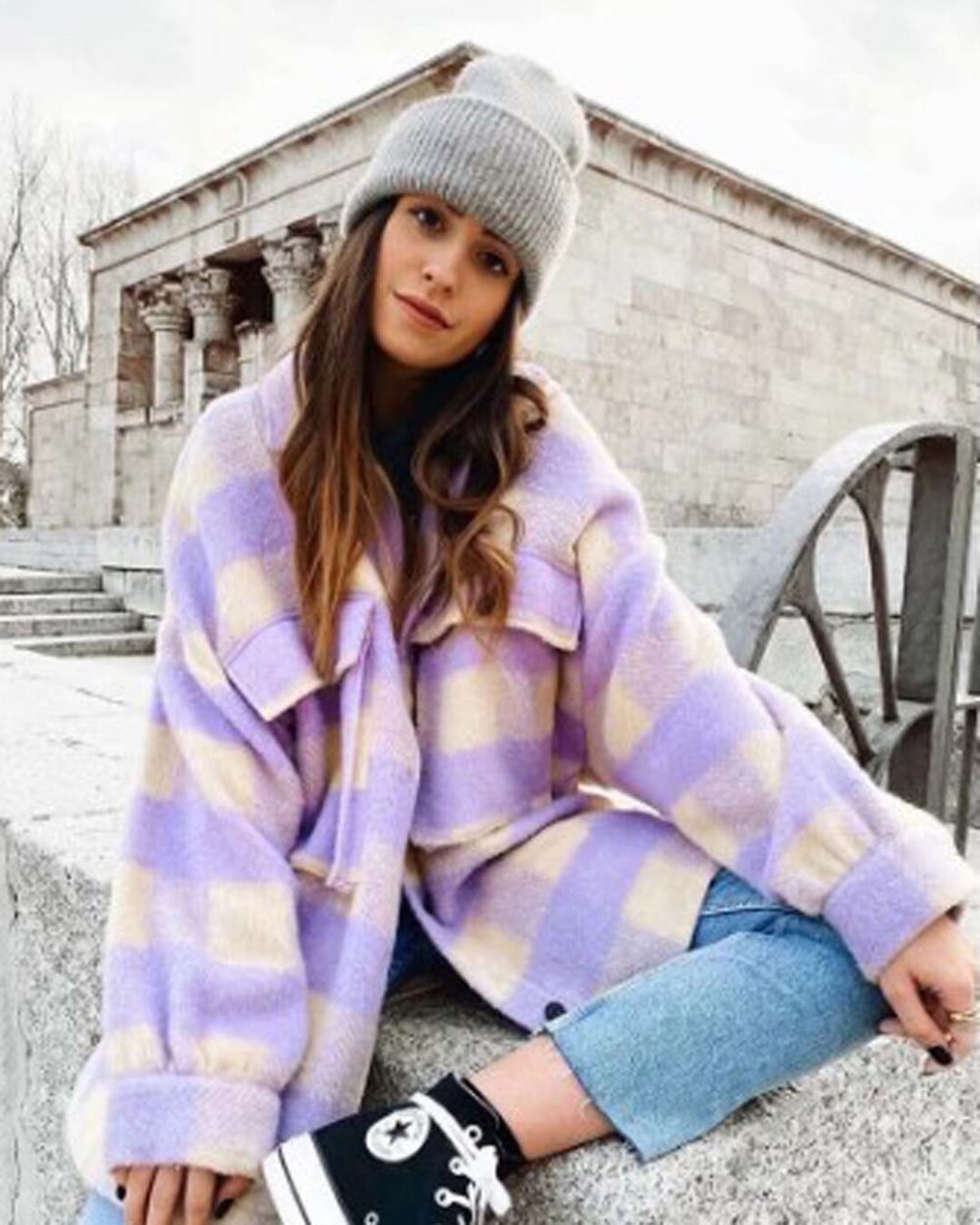 Styles Cotton Plaid Button Down Top - Lilac Multi main image 0
