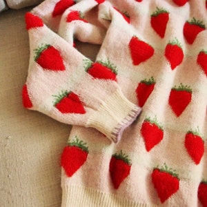 New Strawberry Cozy Knit Hygge Soft & Cuddly Knit Retro Sweater Jumper Top Women's Small to Large image 3