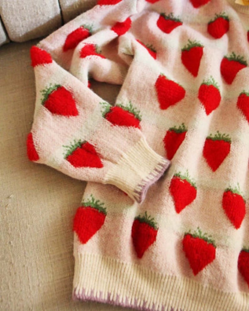 New Strawberry Cozy Knit Hygge Soft & Cuddly Knit Retro Sweater Jumper Top Women's Small to Large image 3