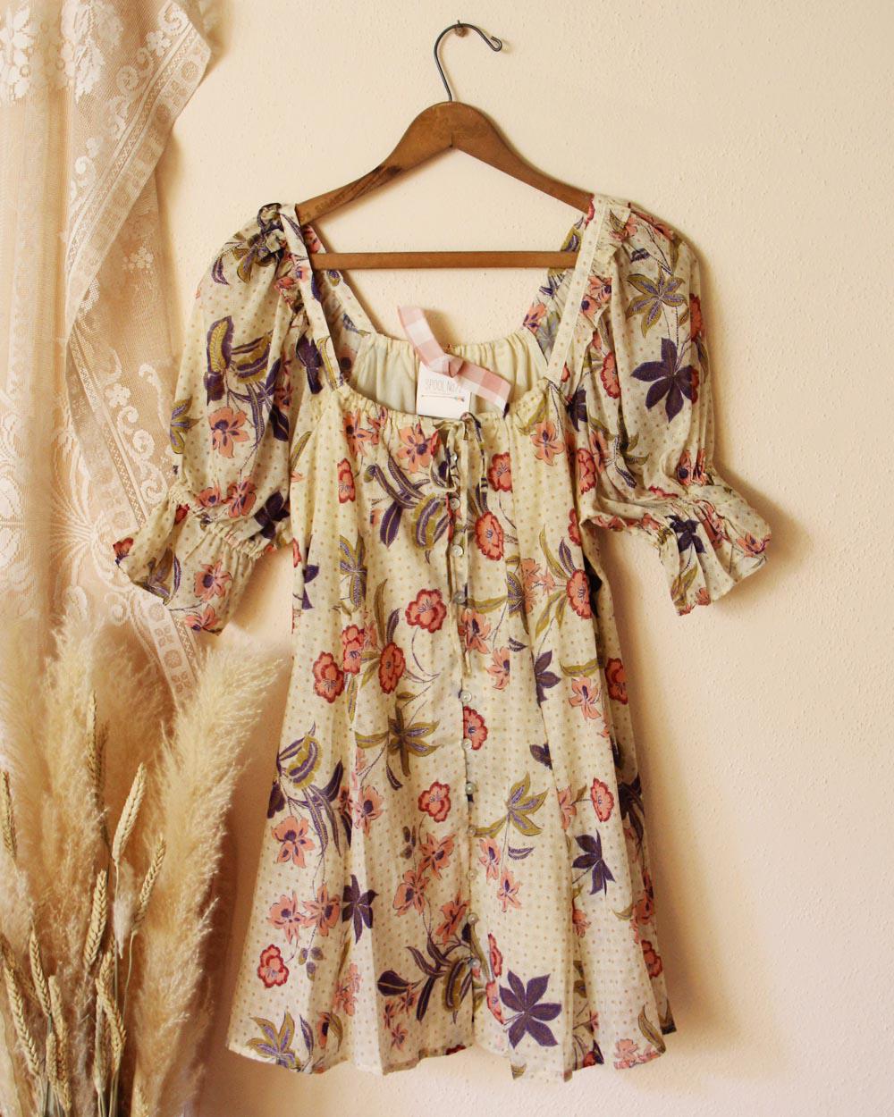 New Delphine Cotton Gauze French Floral Natural Spring & Summer Dress ~ Women's Small to X-Large