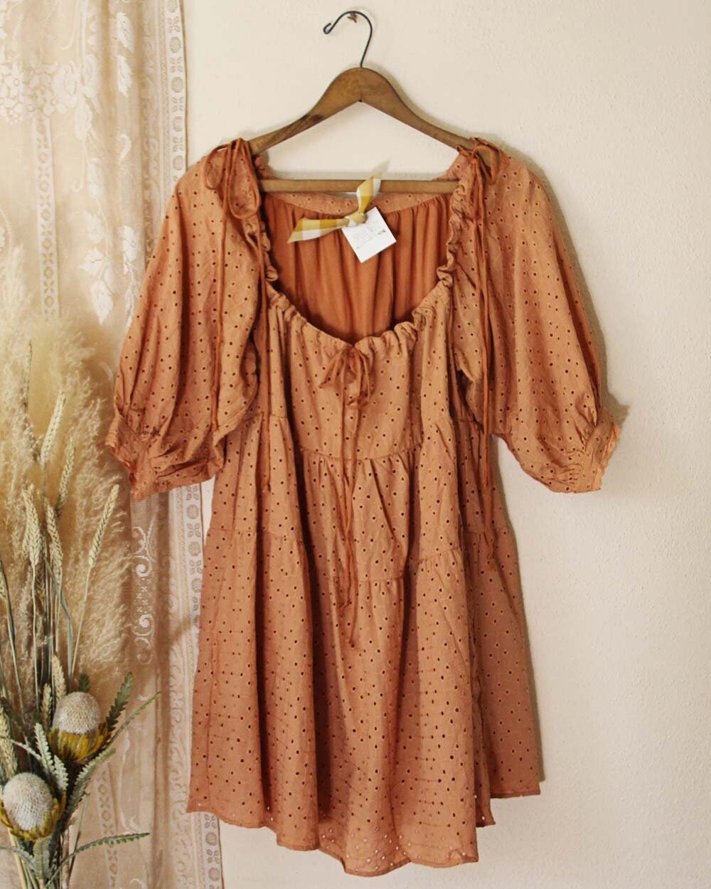 brown figured muslin dress Vintage Crafted from a refined model-emilyvenz 18in Gold, Purple, or Size:7 US