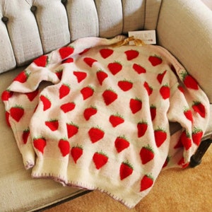 New Strawberry Cozy Knit Hygge Soft & Cuddly Knit Retro Sweater Jumper Top Women's Small to Large image 4