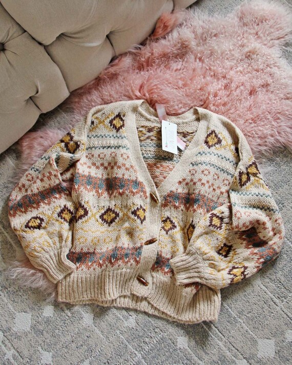 New Snowy Cabin Cozy Knit Winter Cowichan Toggle Cardigan Sweater 