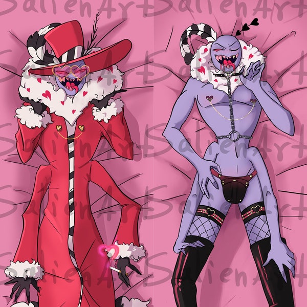 Dakimakura grande Valentino de Hazbin Hotel. Funda de almohada ligera de cuerpo completo con 2 diseños diferentes de tu personaje favoritos