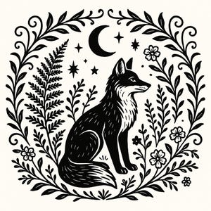 Renard floral céleste scène SVG, fichier de gravure Cottagecore, conception florale laser bois pour Glowforge ou Cricut