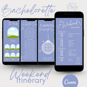 Bachelorette Itinerary Template For Mobile, Weekend Itinerary, Digital Invitation, Bachelorette Weekend, Itinerary Planner Template, Canva