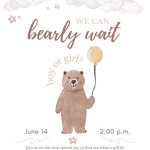 Bewerkbare gender-onthulling uitnodiging babyshower babyshower gender-onthulling Signature-drankje Menu en voorspellingsspel | Bewerkbare canvassjabloon
