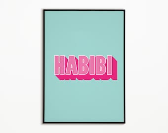 Arte imprimible Habibi. Mi amor en letra árabe. Impresión digital de palabras árabes. Árabe transliterado. Decoración del hogar. Impresión Habibi.