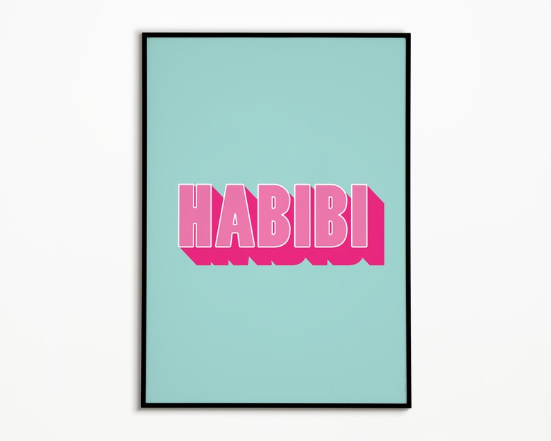 Arte imprimible Habibi. Mi amor en letra árabe. Impresión digital de palabras árabes. Árabe transliterado. Decoración del hogar. Impresión Habibi. imagen 1