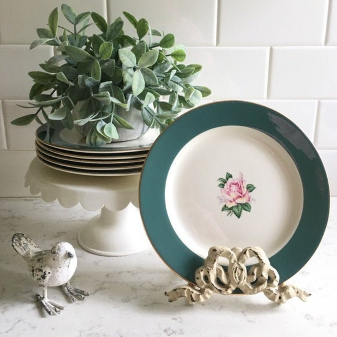 Dark Green Vintage Plates Southern Green China Plates Dark Etsy