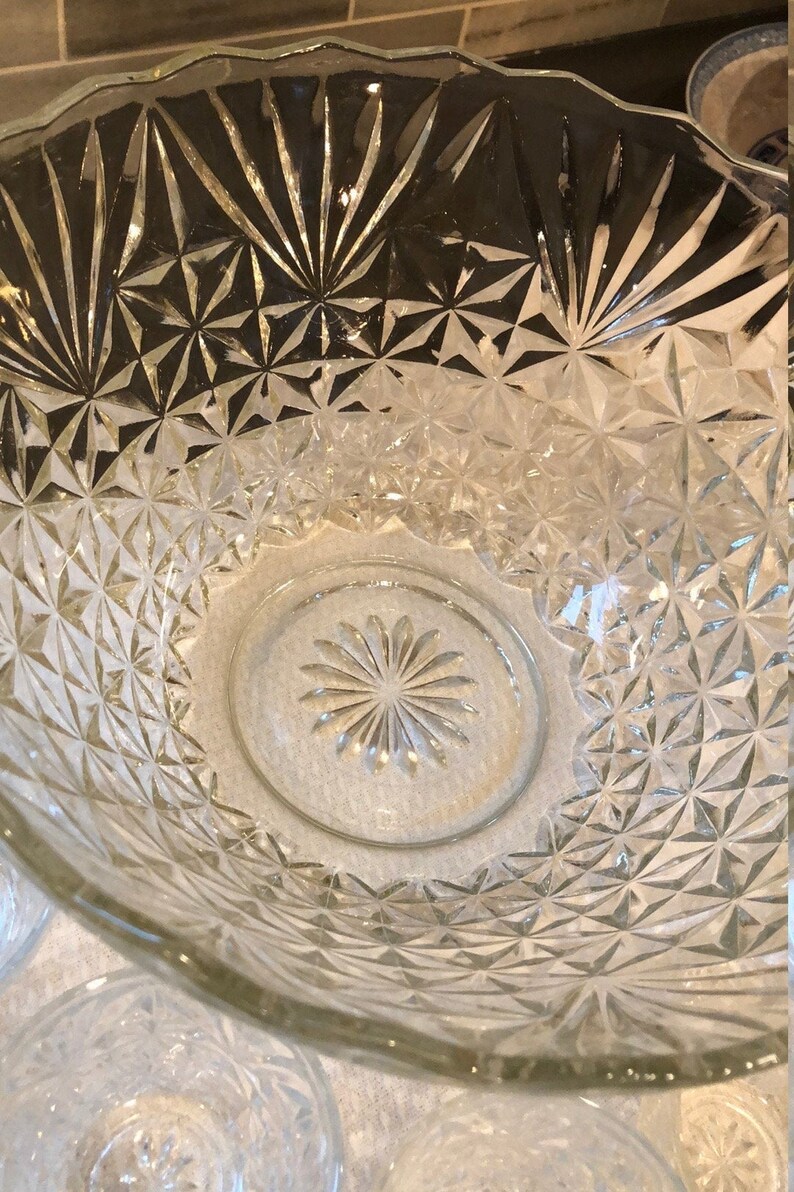 Glass Punch Bowl Set 1950's Arlington Pressed Glass Etsy