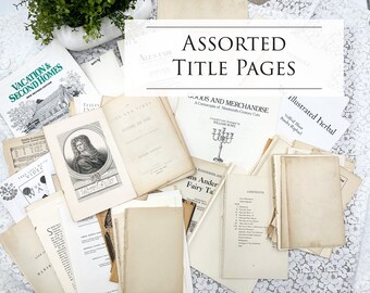 Assorted Book Title Pages for Paper Crafting, Book Page Pack, Book Pages, Crafting Paper