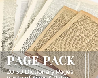 pages de dictionnaire vintage, fournitures d'artisanat en papier, ensemble de 20