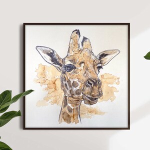 Giraffe: Pencil & Coffee Drawing, Print of Original Drawing/Original Art