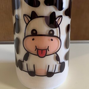 Adorable Cow Beer Can Glass| Coffee Glass | Soda Can Glass | Beer Can Glass with Lid and Straw | Iced Coffee Glass | Gifts Under 20
