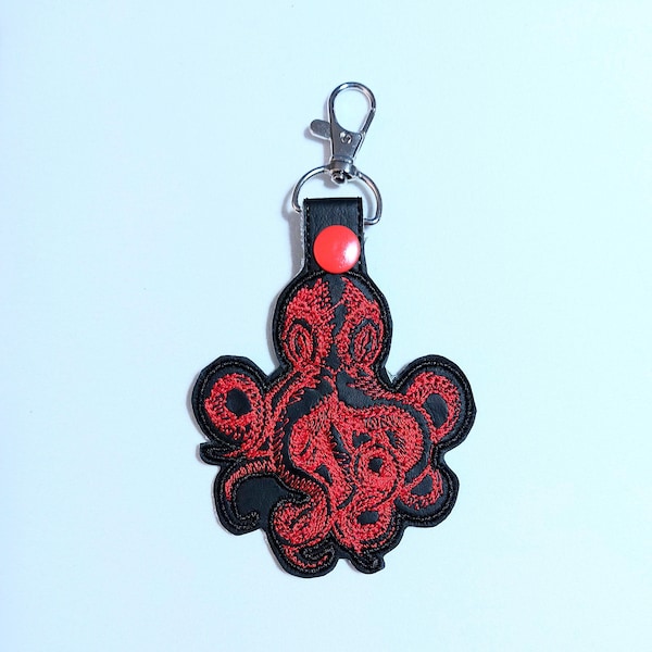 Kraken keychain, octopus key fob, faux leather keychain