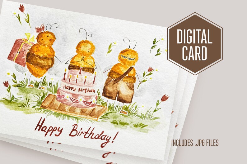 DIGITAL Happy Birthday card download file BEE digital card digital gift CARD