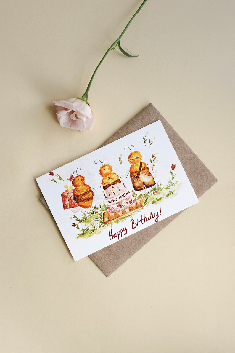 DIGITAL Happy Birthday card download file BEE digital card digital gift CARD