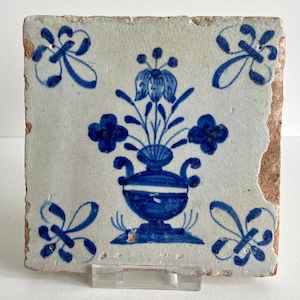 17th century Delft tile - Flower vase - Blue and white - Wall - Delftware