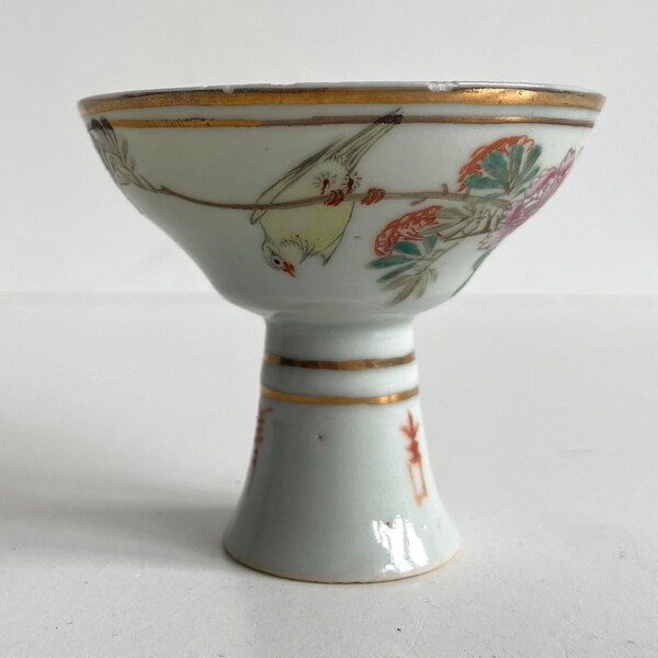 Stemcup - Late Qing or Republic - Chinese porcelain - Kalligrafie