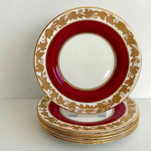 Luxe Wedgwood Bone China Whitehall Ruby 5 Cream Soup Cups