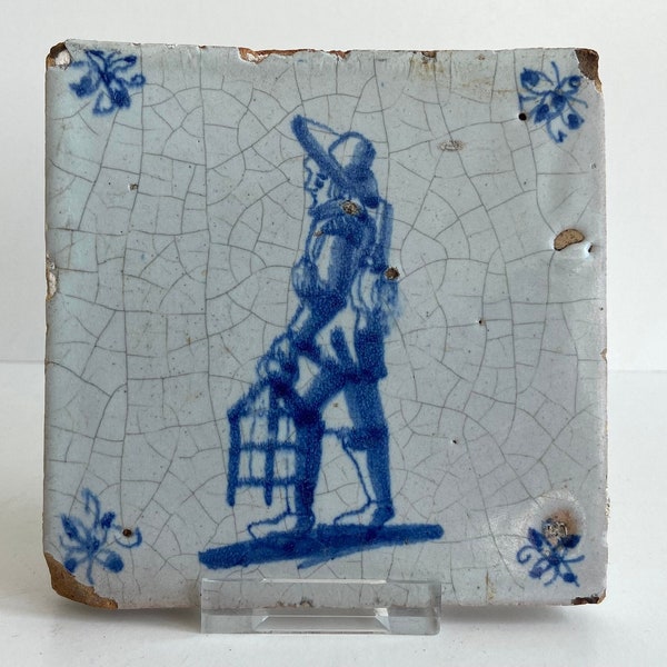 RARE - 17th century - Delft tile - Man with lantern