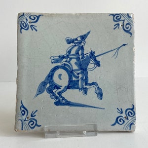 Antique tile - Horse rider with spear - 17th century - Delftware - Dutch