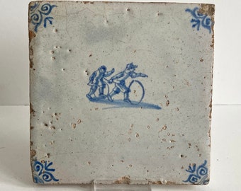 Carrelage de Delft du XVIIe siècle - Jeux d'enfants - Enfants - Mur - Bleu et blanc - Delftware