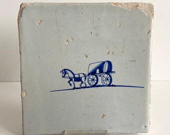 アンティークオランダデルフト焼のタイル馬に乗った騎士