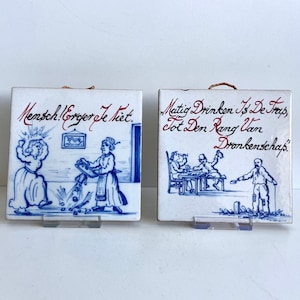 Antique tiles - Dutch - Mensch erger je niet - Matig Drinken is de trap, lot den rang van dronkenschap - Early 20th century