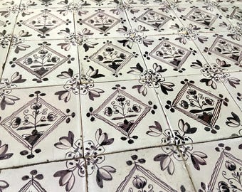 42x Antique Delft tiles - 18th century - Manganese - Wall tiles - Kitchen - Fireplace