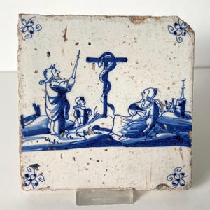 17th century biblical Delft tile - Delftware - Antique - Blue and white - Kitchen - Fireplace - Wall - Religious - Religion