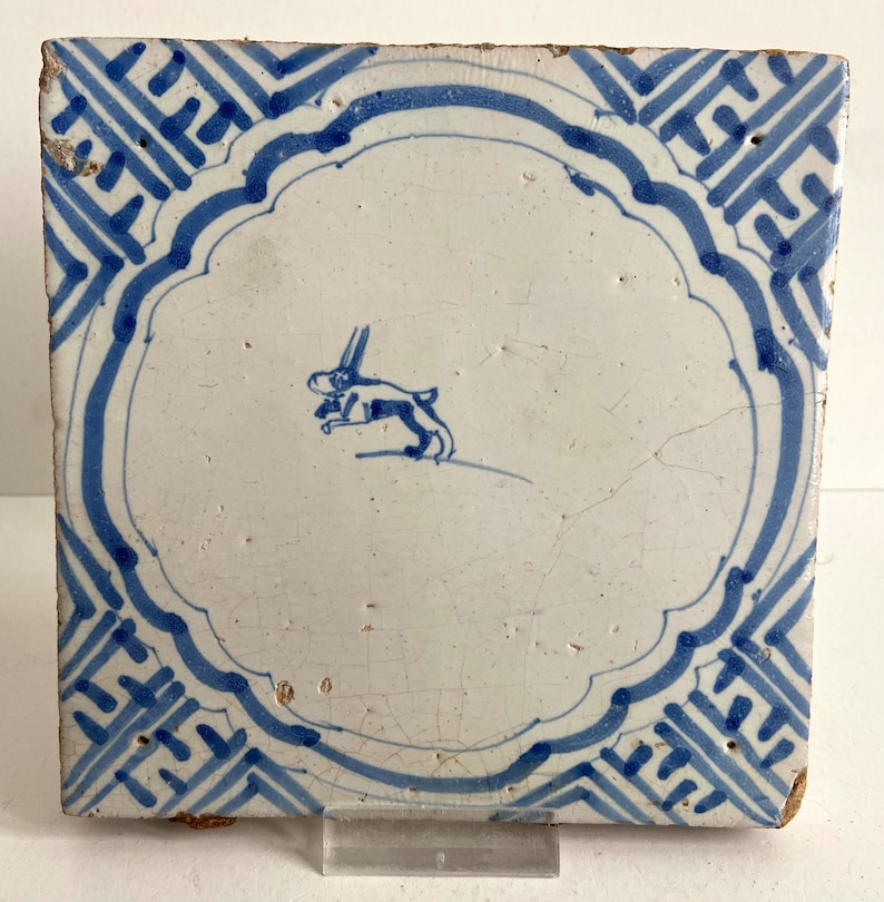 17th Century Delft Tile - Running Rabbit - Wan Li Corners - Delftware ...