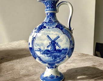 Vintage Floral Delft Blue Pitcher, Handpainted Dutch Decor - Etsy
