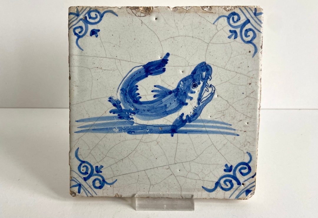 Antique 17th Century Delft Tile - Shark - Fish - Sea Creature - First ...