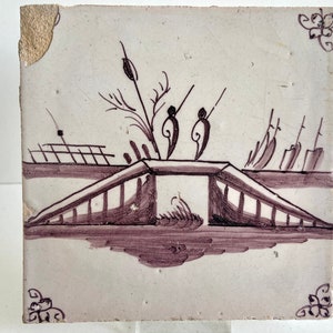Antyczna płytka z Delftu - XVIII wiek - Krajobraz - Mangan - Delftware