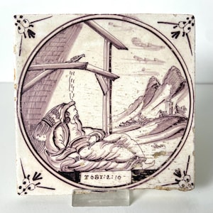 Antique Dutch tile - 18th century - Religious subject - Delft - Delftware - Wall - Bibile - Bilical - Kitchen - Fireplace